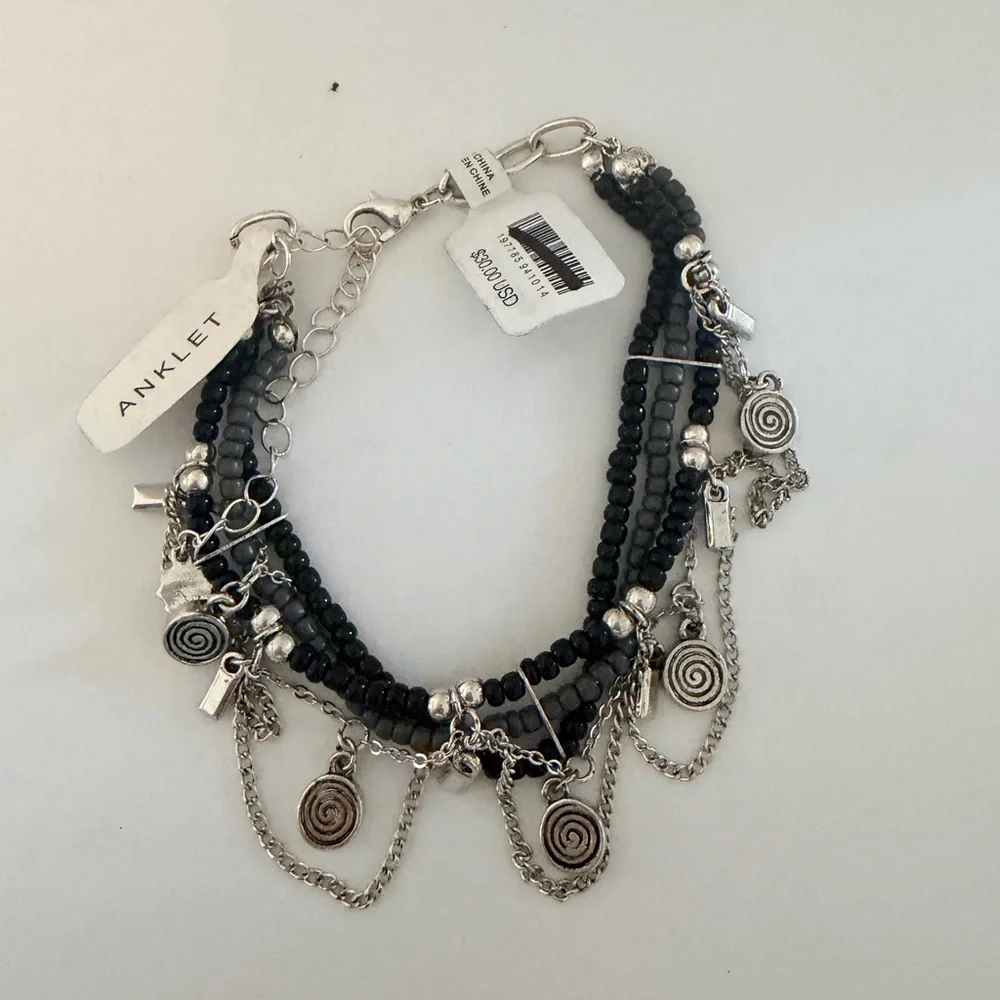 Free People Black Beaded Multi-Strand Bracelet with Silver Dangles - Picture 4 of 4